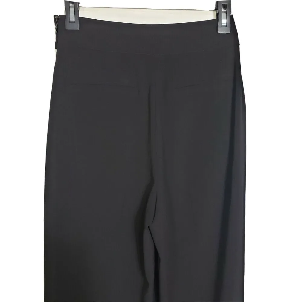 Jennifer Lopez Womens Pants Size 2 Black Cropped Dress Buckles Wide Leg Pockets